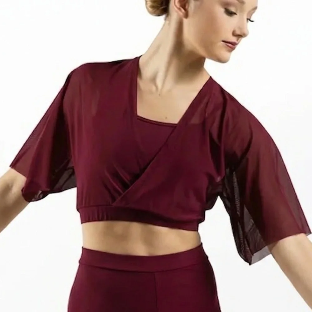 Balera Dancewear Kids Black Cherry Flutter Sleeve Crop Top and Shorts Set CS